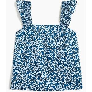 NWT J. Crew Smocked Ruffled-Shoulder Tank Seaport Blue - Size Large